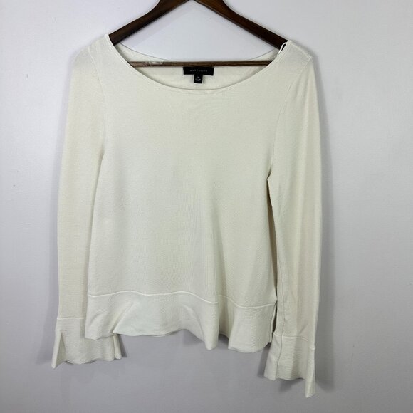 Ann Taylor Top Women M Cream Long‎ Sleeve Ruffle Cuff Minimalist Workwear Chic - Picture 1 of 7